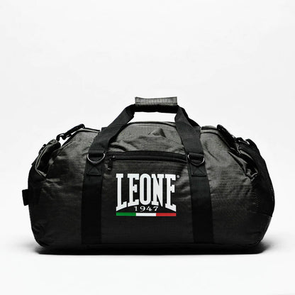 Leone Sport Backpack Bag with Retractable Straps Front ViewLeone Black Edition Backpack Bag - Boxing gym bag with sturdy shoulder straps Front View
