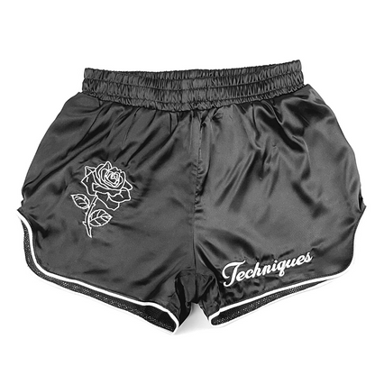 Rose Retro Boxing Shorts with Embroidery Black