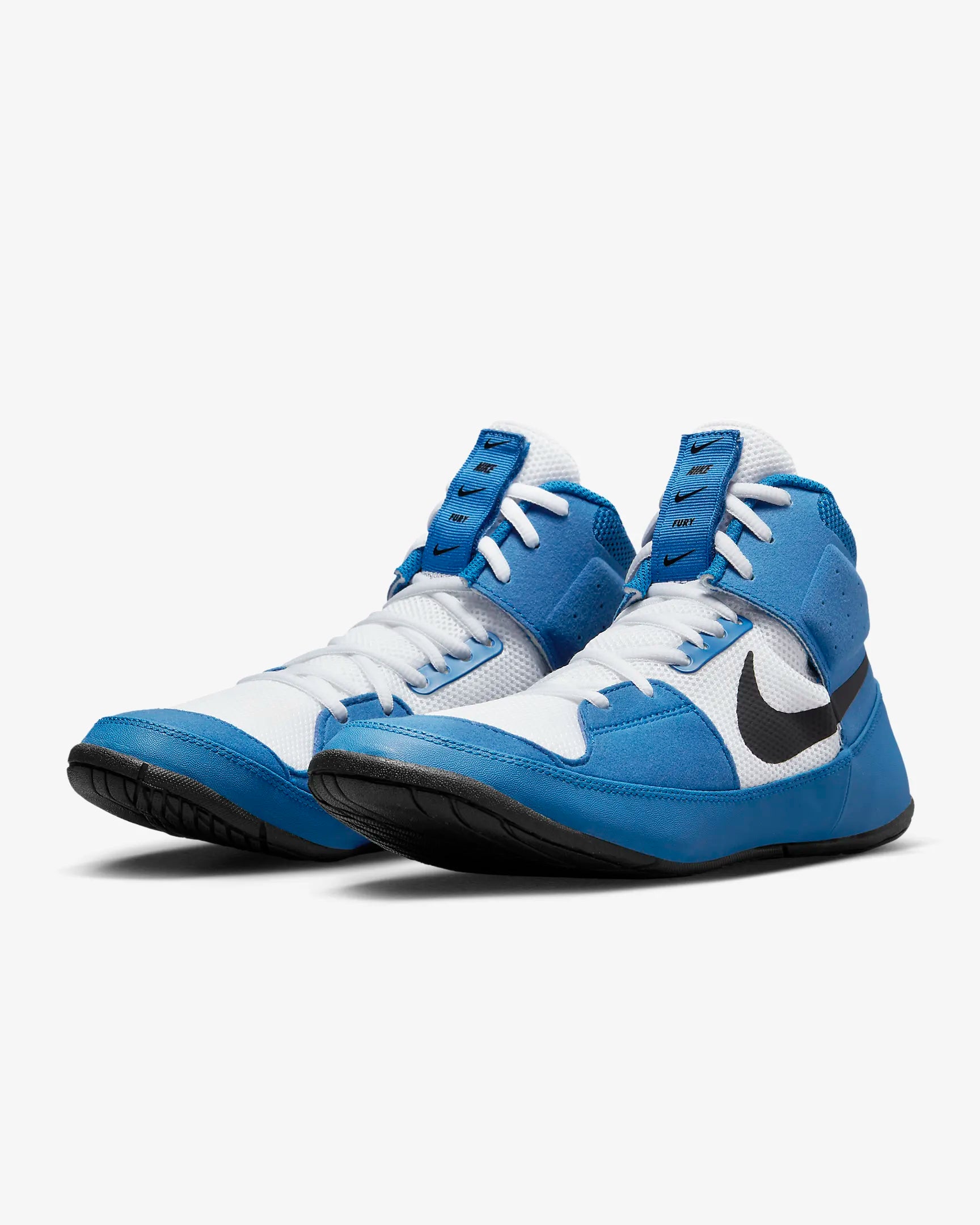 Nike Fury Wrestling Shoes Blue Boxing Gloves MMA Blue Front View