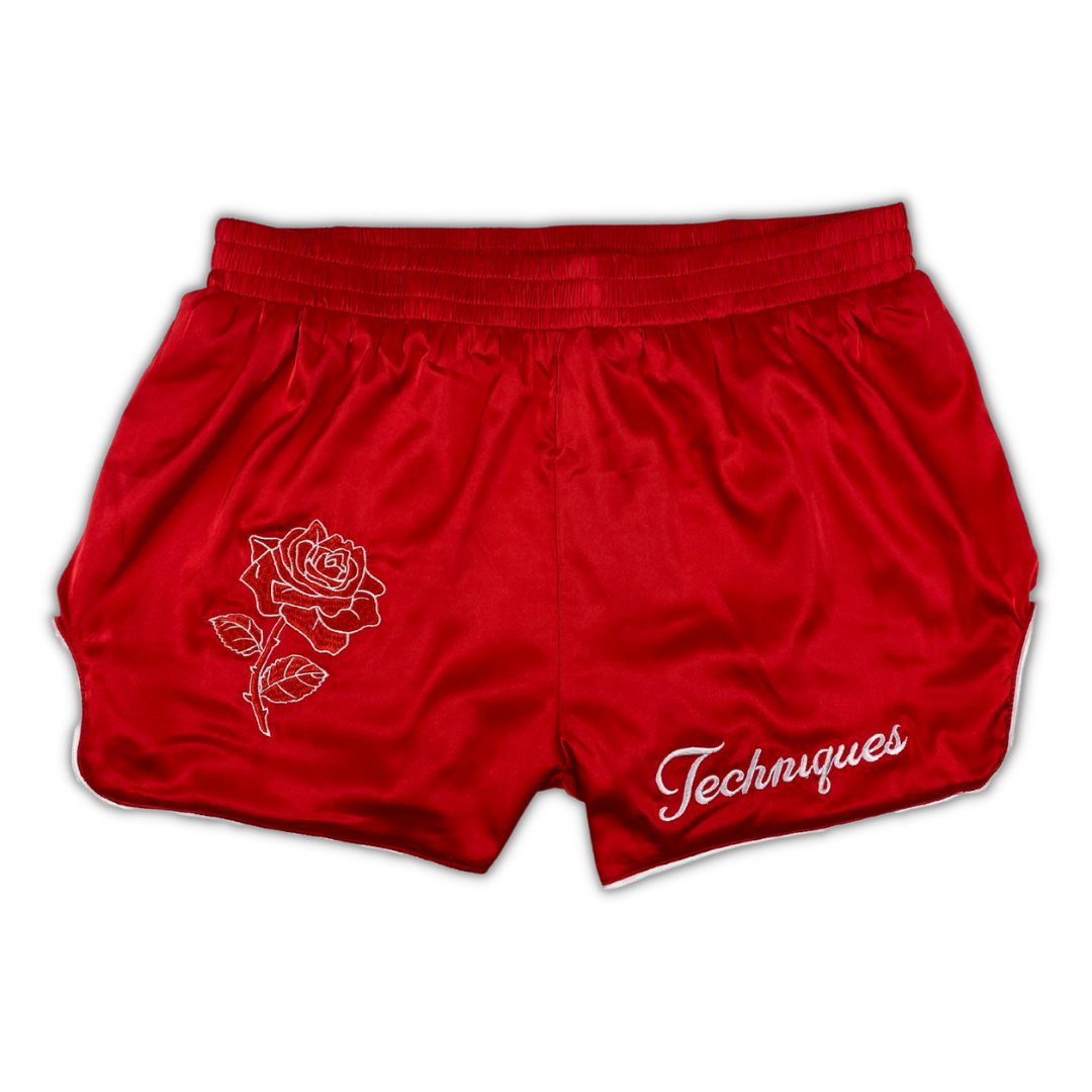 Rose Retro Boxing Shorts with Embroidery Red