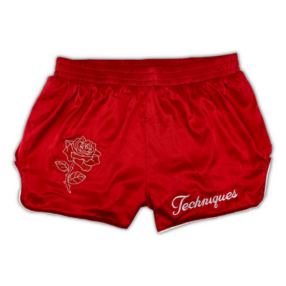 Rose Retro Boxing Shorts with Embroidery Red