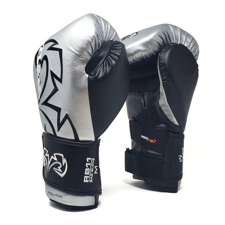 RB11 Evolution Bag Gloves - Protective, high-quality boxing gloves. Silver
