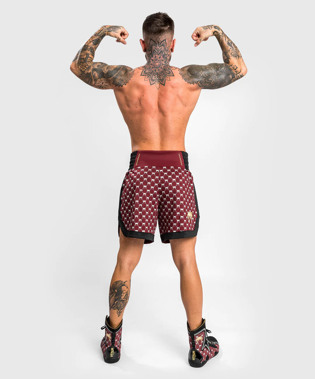 Monogram Boxing Shorts by Venum - Lightweight, Stylish. Red Back View