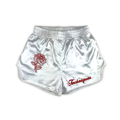 Rose Retro Boxing Shorts with Embroidery White