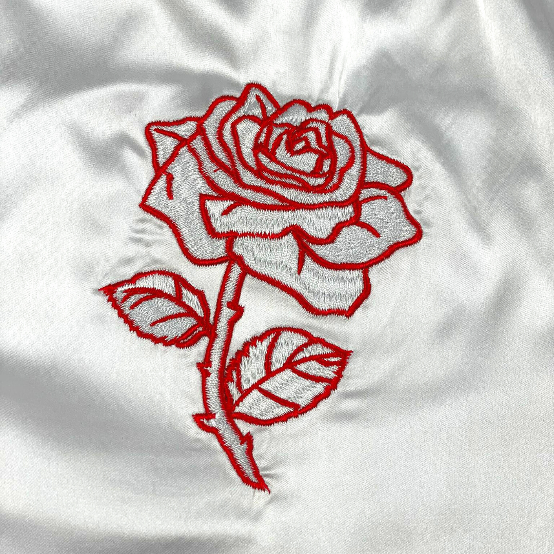 Rose Retro Boxing Shorts with Embroidery White Rose