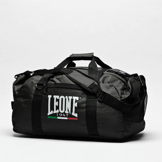 Leone Sport Backpack Bag with Retractable Straps Front ViewLeone Black Edition Backpack Bag - Boxing gym bag with sturdy shoulder straps