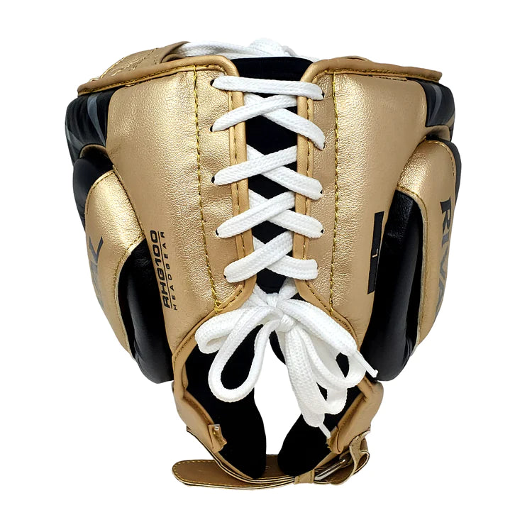 Rival RHG100 Professional Headgear - Boxing Gear Black and Gold Back View