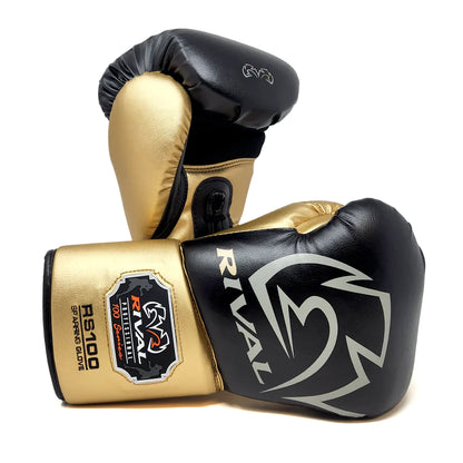 RS100 Sparring Glove: Professional boxing gear, hand protection Black and Gold Main View