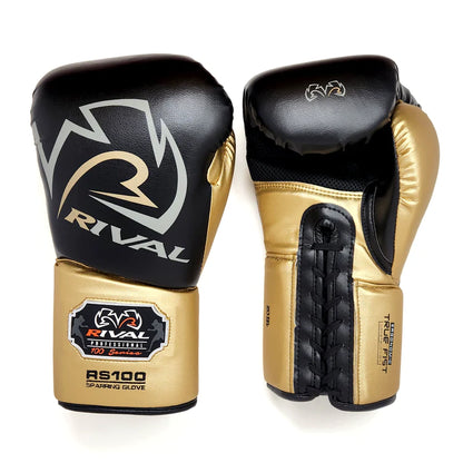 RS100 Sparring Glove: Professional boxing gear, hand protection Black and Gold Main View