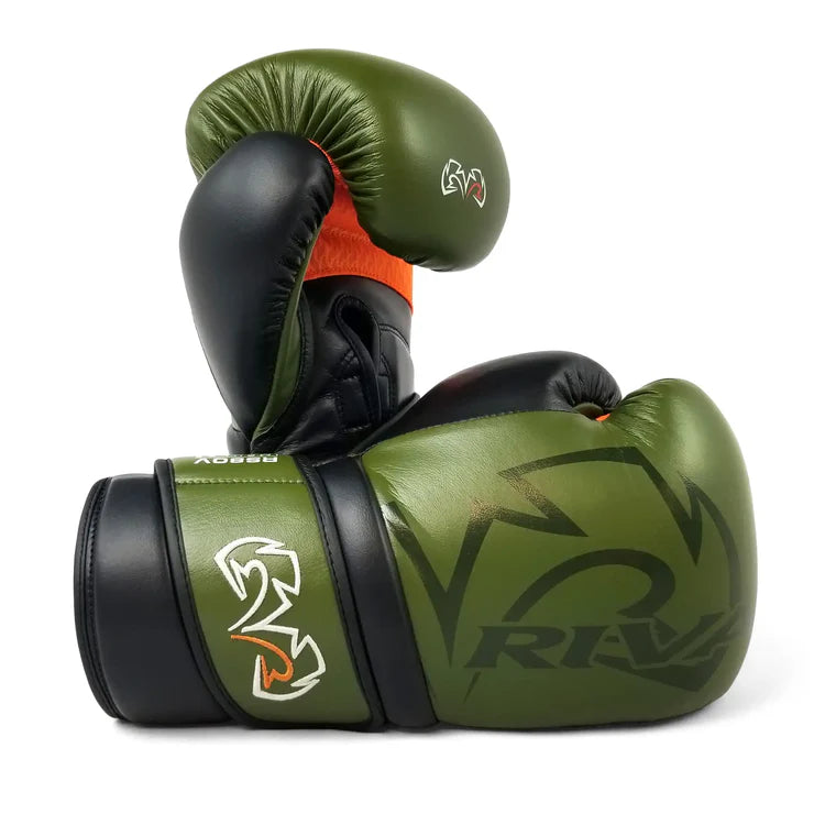 Rival RS80V Sparring Gloves - Durable boxing equipment. Green Front View